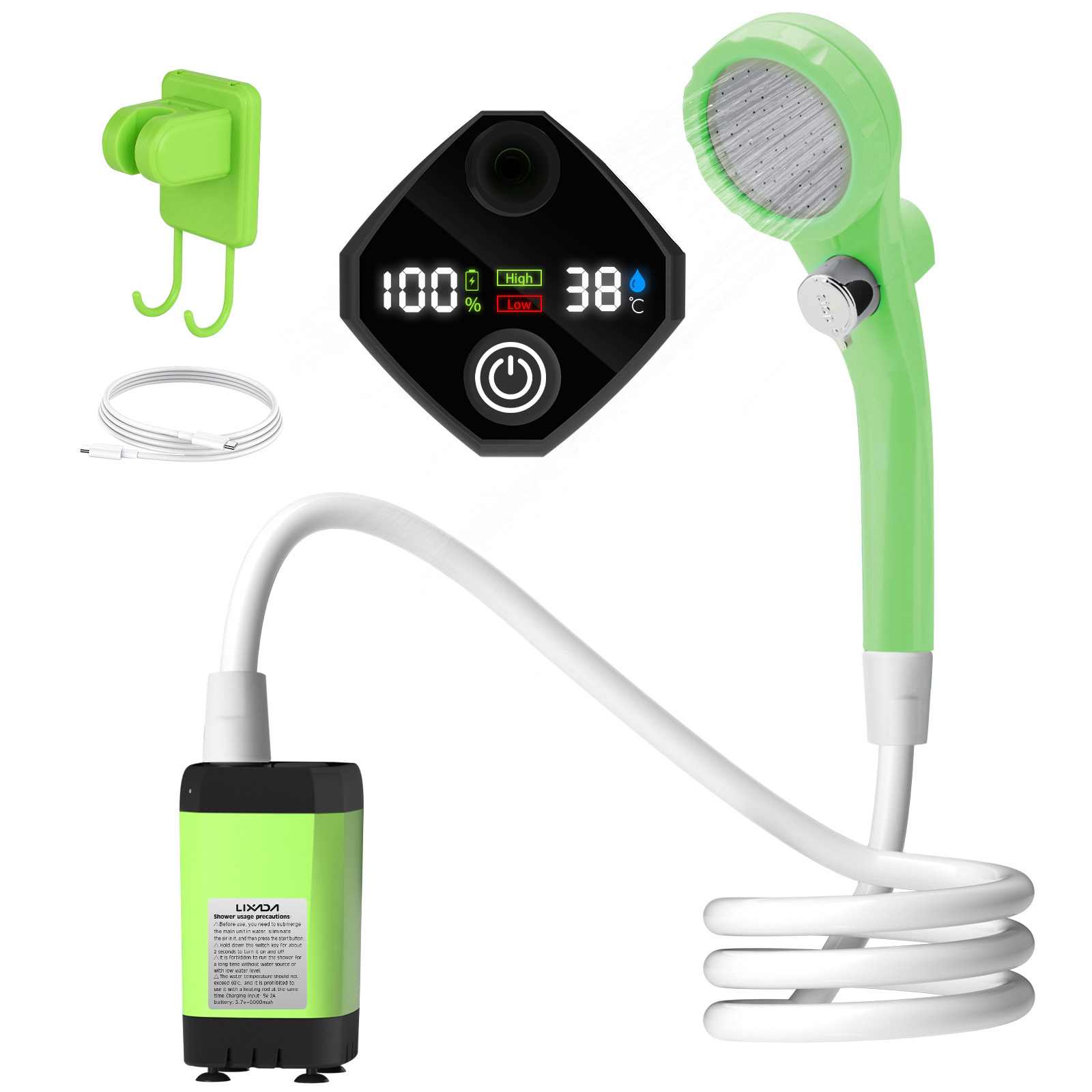Outdoor Camping Heater - Lixada 6000mAh Portable Camping Shower Pump